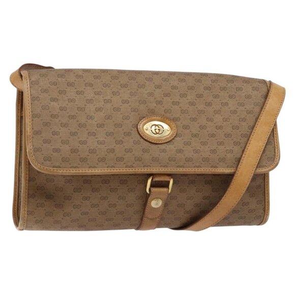 GUCCI Micro GG Supreme Shoulder Bag PVC Beige Gold Auth BA4331 - Picture 1 of 16